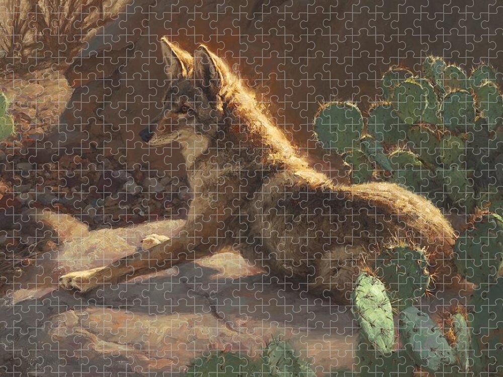 Coyote Jigsaw Puzzle featuring the painting Startled by Greg Beecham
