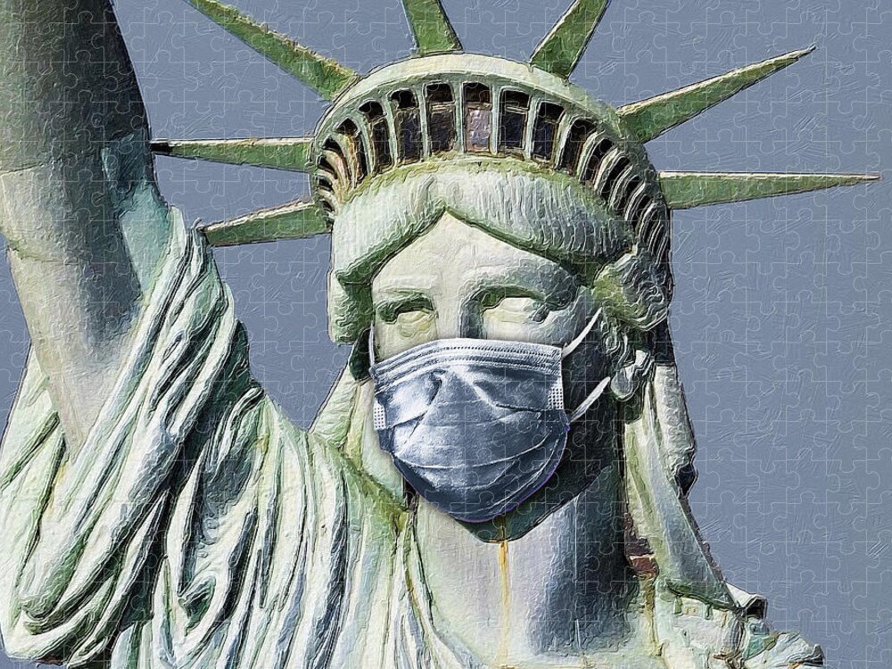 Covid 19 Jigsaw Puzzle featuring the photograph Statue Of Liberty Corona Virus by Tony Rubino