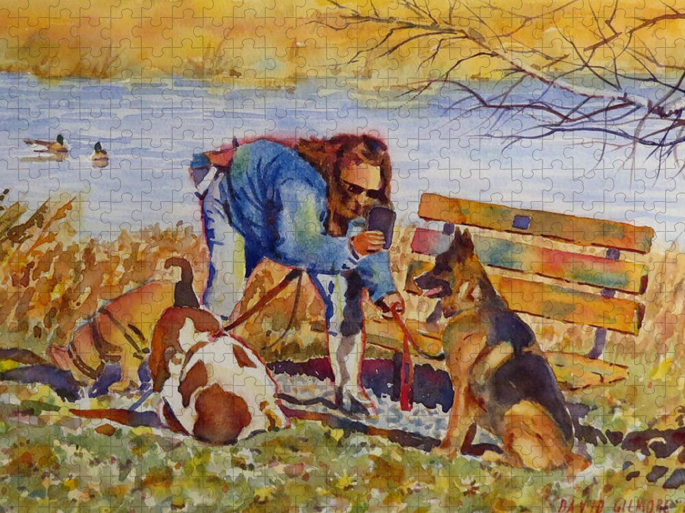 Dogs Jigsaw Puzzle featuring the painting Steady On by David Gilmore