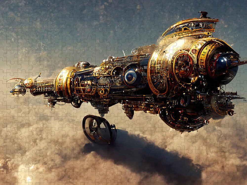 Fantasy Jigsaw Puzzle featuring the painting Steampunk Spaceship, 04 by AM FineArtPrints