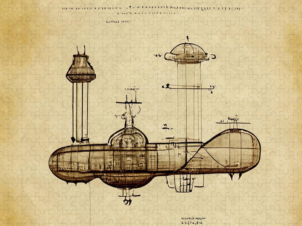 Zeppelin Jigsaw Puzzle featuring the digital art Steampunk Zeppelin Vintage Patent 01 by Matthias Hauser