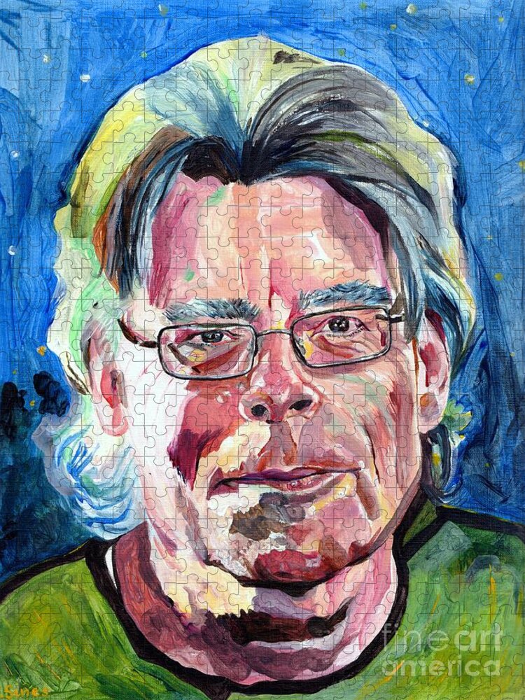 Stephen King Jigsaw Puzzle featuring the painting Stephen King And Night Sky by Suzann Sines