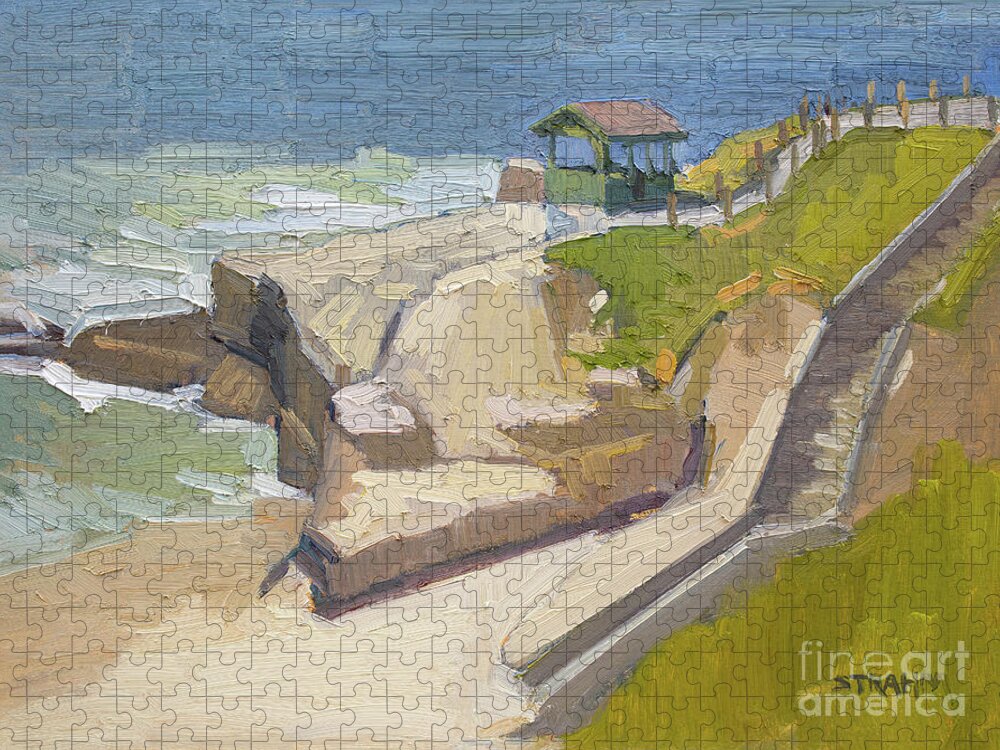 Shell Beach Jigsaw Puzzle featuring the painting Steps to Shell Beach - La Jolla, San Diego, California by Paul Strahm