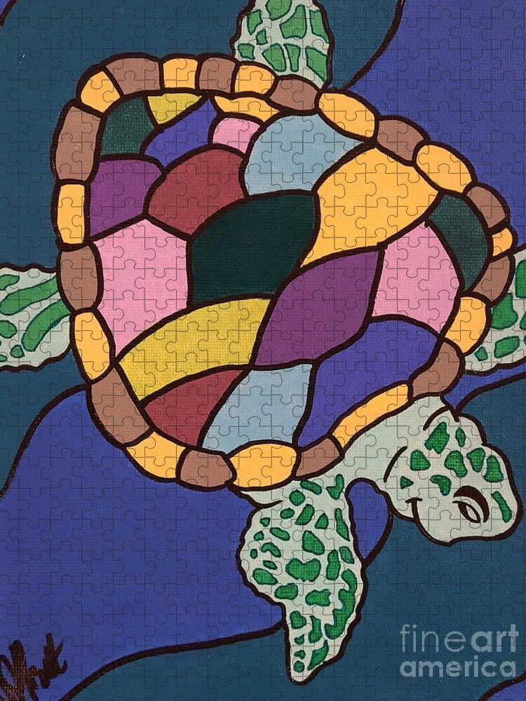 Turtle Jigsaw Puzzle featuring the painting Steve The Sea Turtle by Elena Pratt