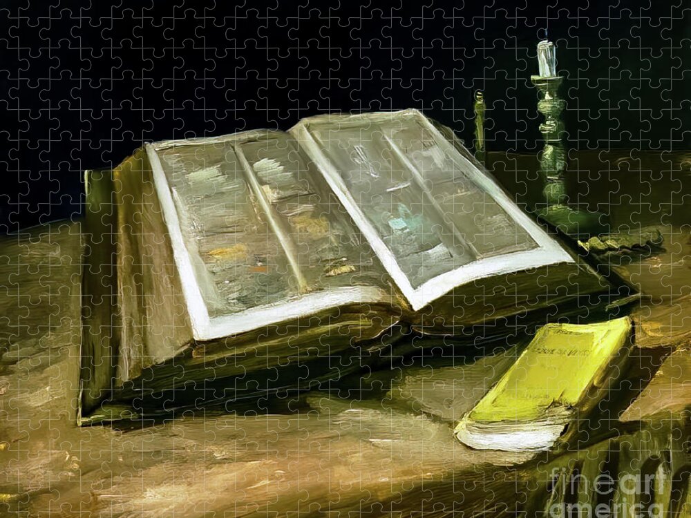 Bible Jigsaw Puzzle featuring the painting Still Life With Bible by Vincent Van Gogh 1885 by Vincent Van Gogh