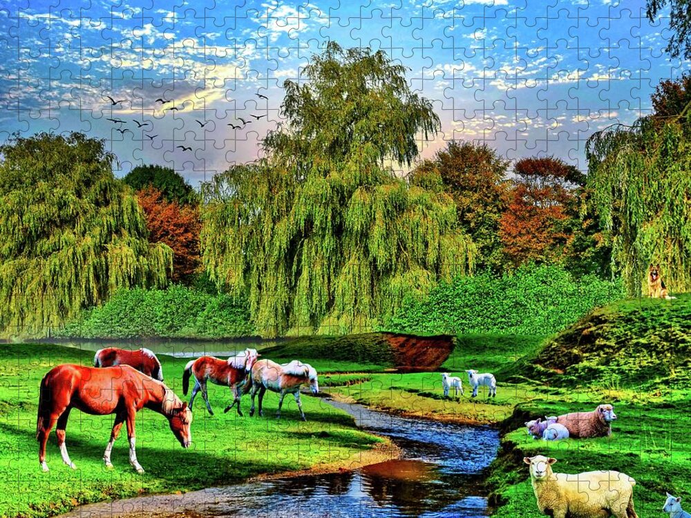 Psalm 23 Jigsaw Puzzle featuring the digital art Still Waters by Norman Brule