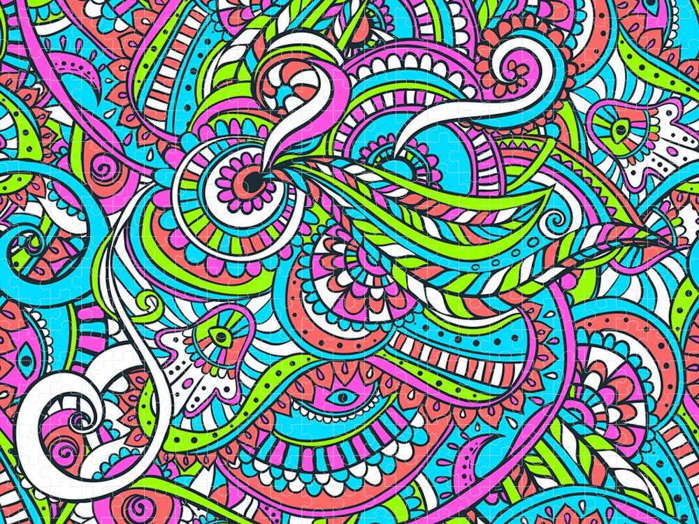Colorful Jigsaw Puzzle featuring the digital art Stinavka - Bright Colorful Zentangle Pattern by Sambel Pedes
