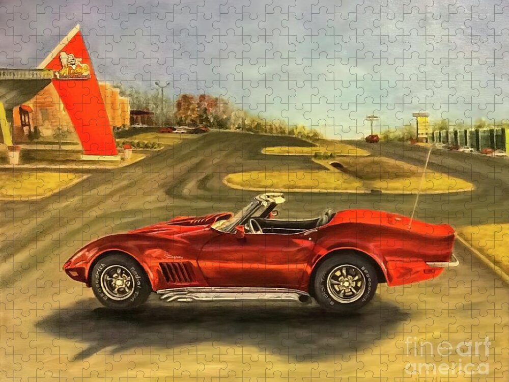 Corvette Jigsaw Puzzle featuring the painting Stingray A Prized Possession by Sherrell Rodgers
