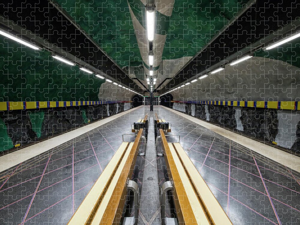 Europe Jigsaw Puzzle featuring the photograph Stockholm subway platform by Alexander Farnsworth