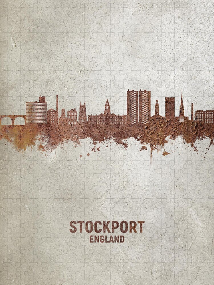 Stockport Jigsaw Puzzle featuring the digital art Stockport England Skyline #28 by Michael Tompsett