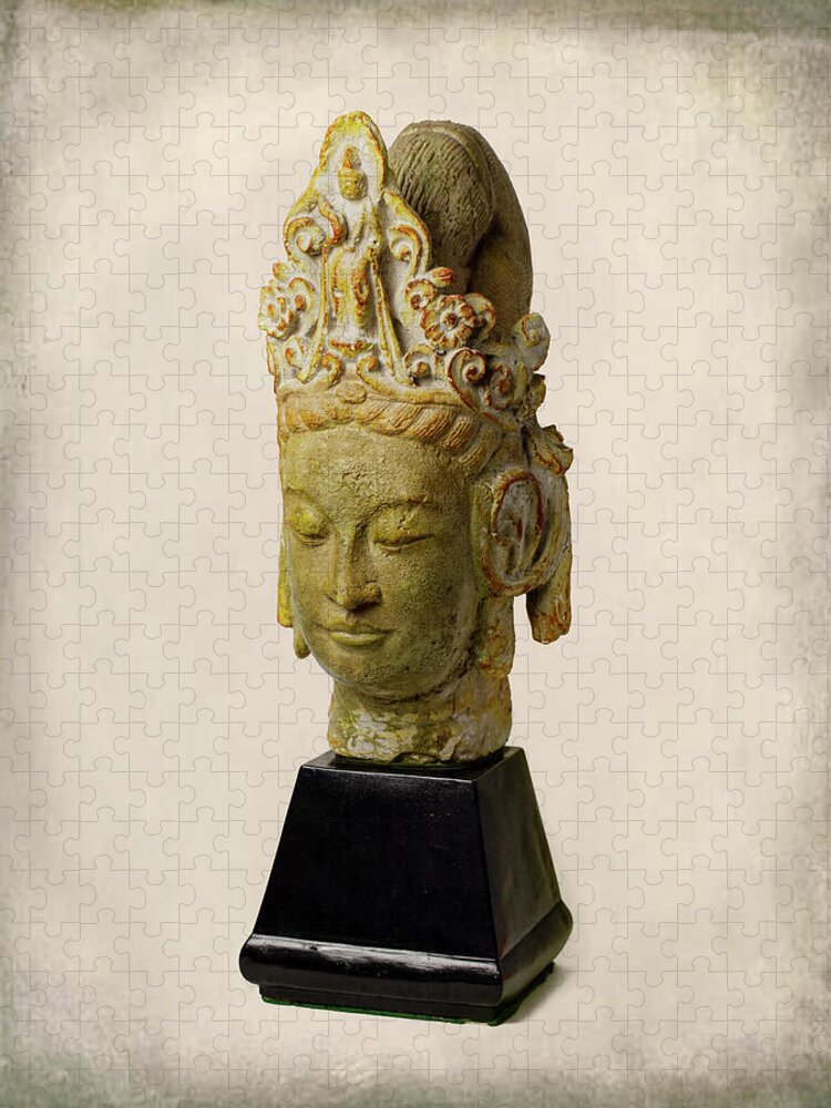 Sculpture Jigsaw Puzzle featuring the photograph White Tara Bodhisattva head by David Smith