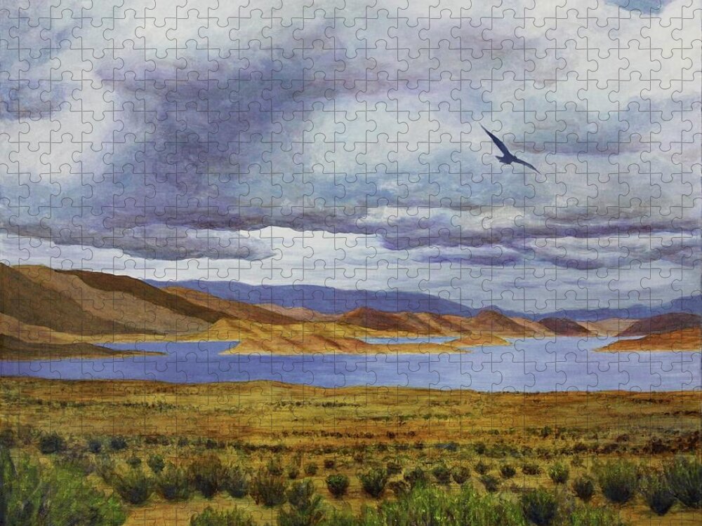 Kim Mcclinton Jigsaw Puzzle featuring the painting Storm at Lake Powell- left panel of three by Kim McClinton