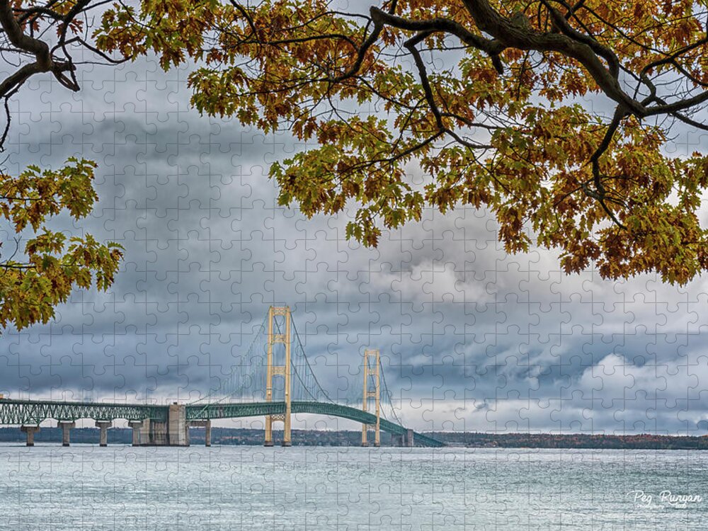 Autumn Jigsaw Puzzle featuring the photograph Storm Brewing at the Bridge by Peg Runyan