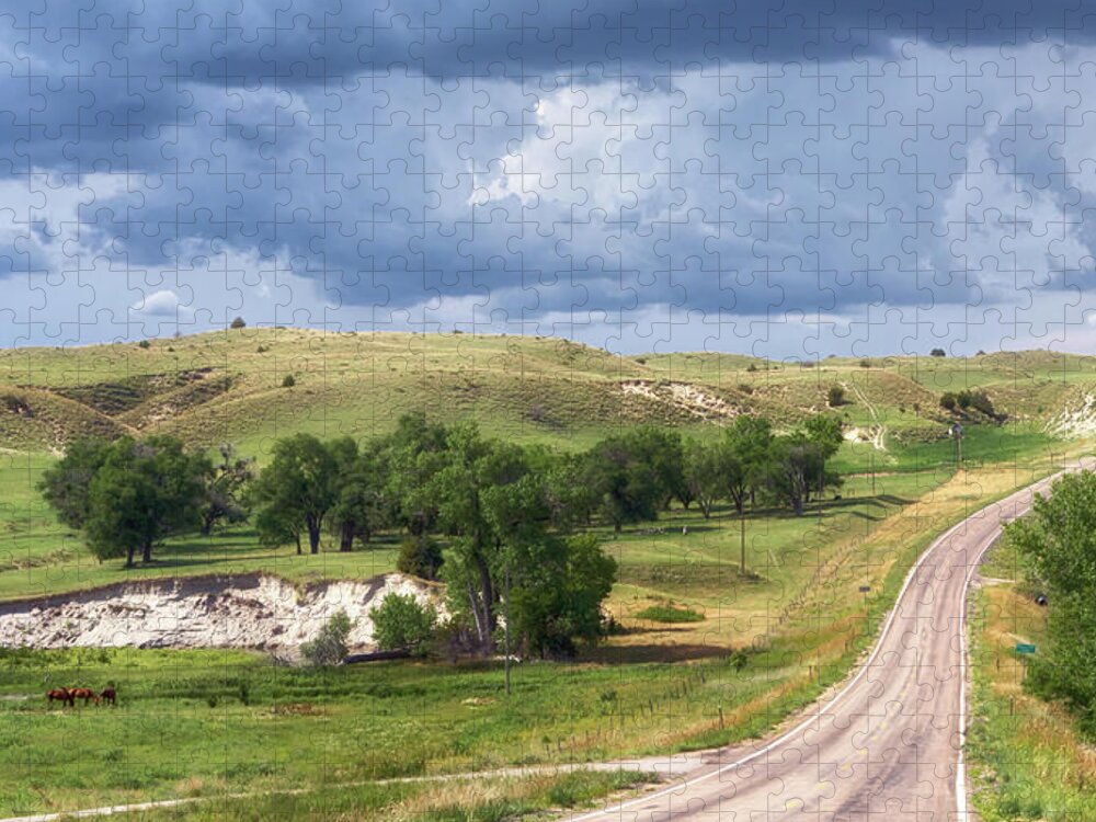 Nebraska Sandhills Jigsaw Puzzle featuring the photograph Storm Clouds in the Nebraska Sandhills by Susan Rissi Tregoning