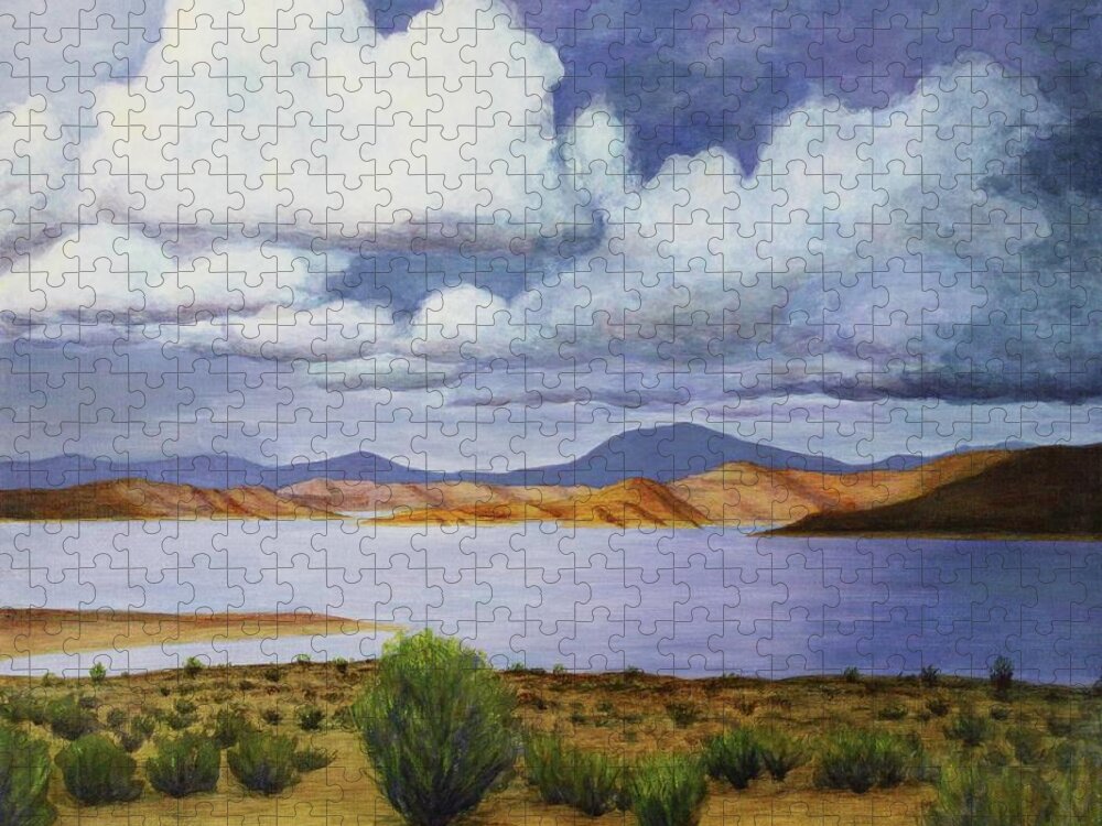 Kim Mcclinton Jigsaw Puzzle featuring the painting Storm on Lake Powell - right panel of three by Kim McClinton