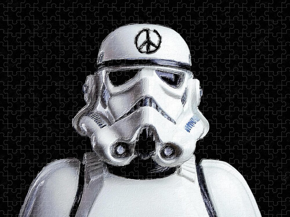 Storm Trooper Jigsaw Puzzle featuring the painting Storm Trooper Star Wars Peace by Tony Rubino