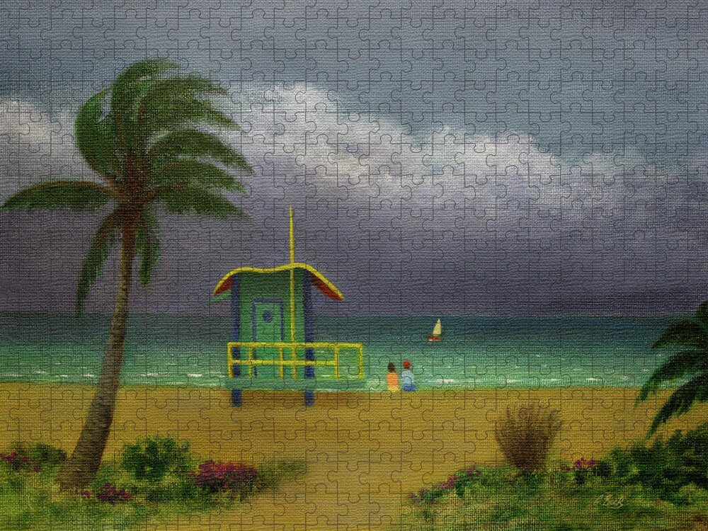 Tropical Jigsaw Puzzle featuring the painting Storm Watchers by Gordon Beck