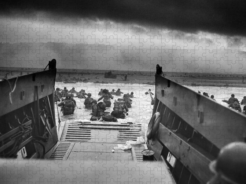 D Day Jigsaw Puzzle featuring the painting Storming The Beach On D-Day by War Is Hell Store