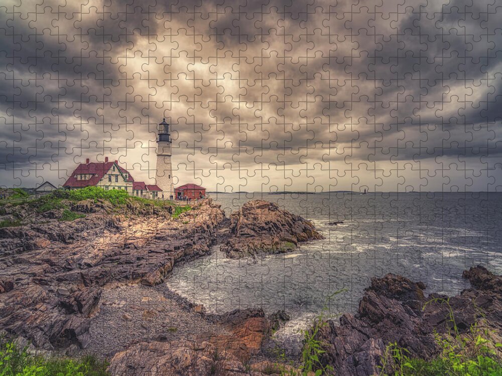 Portland Head Lighthouse Jigsaw Puzzle featuring the photograph Stormy Afternoon at Portland Head Light by Penny Polakoff