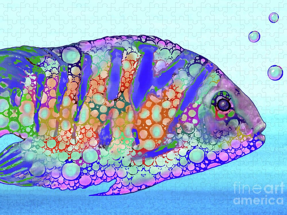Fish Jigsaw Puzzle featuring the mixed media Strange Fish Design 183 by Lucie Dumas