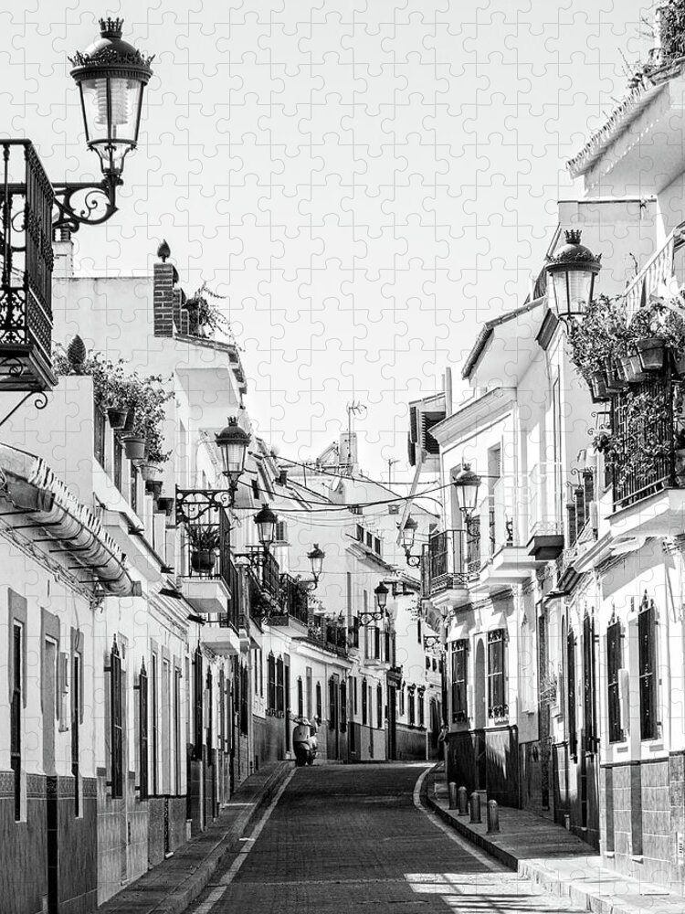Black And White Jigsaw Puzzle featuring the photograph Street in Nerja by Naomi Maya