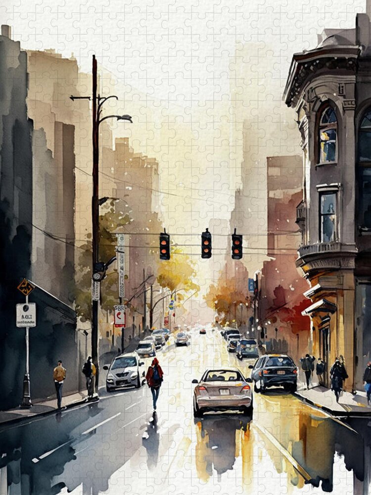 San Francisco Jigsaw Puzzle featuring the painting Streets of San Francisco I by Naxart Studio
