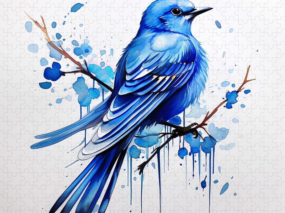 Bluebird Jigsaw Puzzle featuring the painting Striking Blue Art by Lourry Legarde