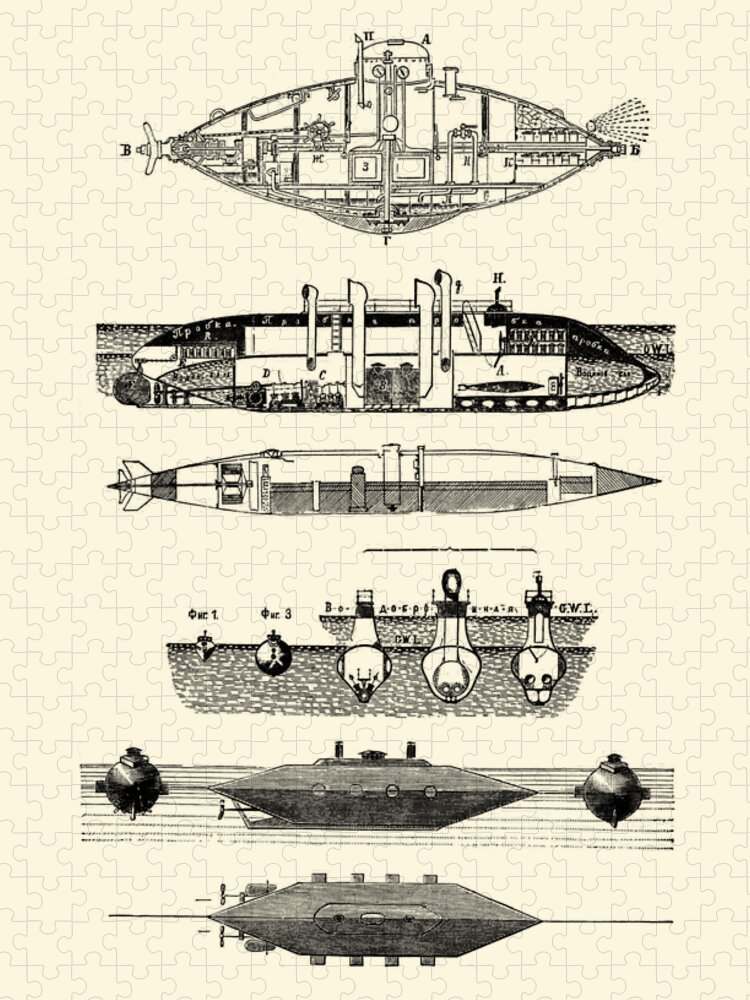 Submarine Jigsaw Puzzle featuring the digital art Submarine Chart by Madame Memento