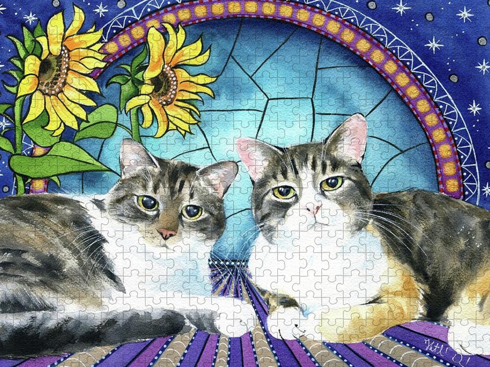 Cat Jigsaw Puzzle featuring the painting Sugar And Spice Cat Painting by Dora Hathazi Mendes