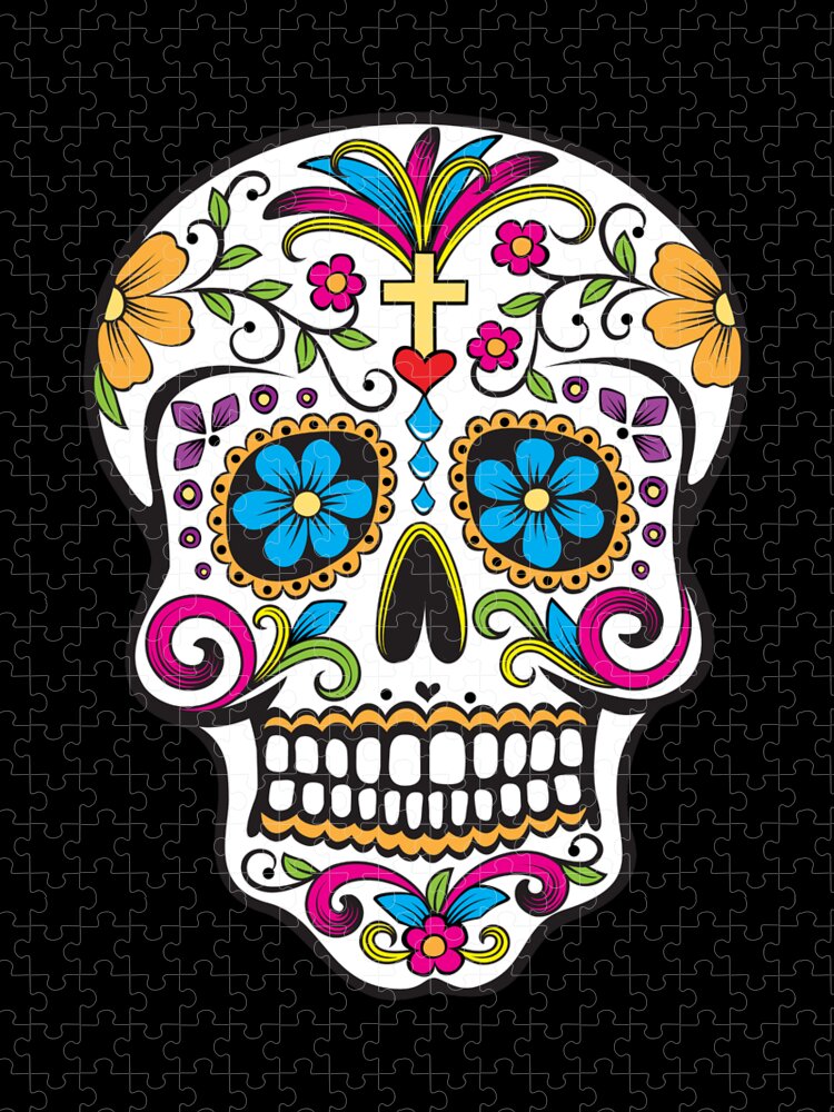 Halloween Jigsaw Puzzle featuring the digital art Sugar Skull Day of the Dead by Flippin Sweet Gear