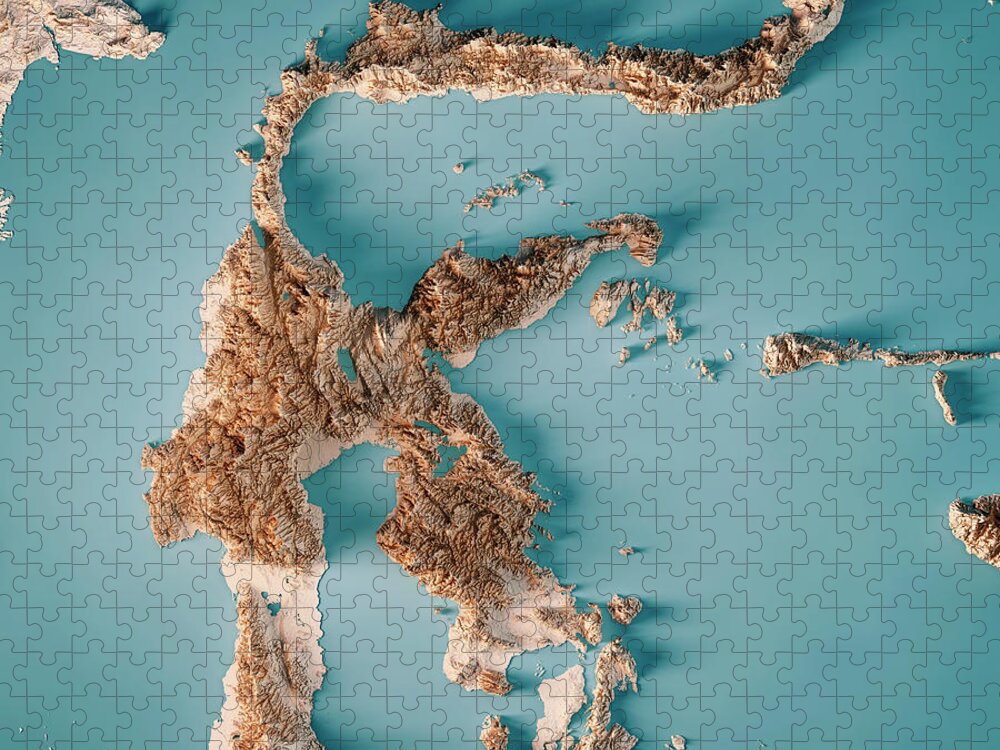 Sulawesi Jigsaw Puzzle featuring the digital art Sulawesi Island 3D Render Topographic Map Neutral by Frank Ramspott