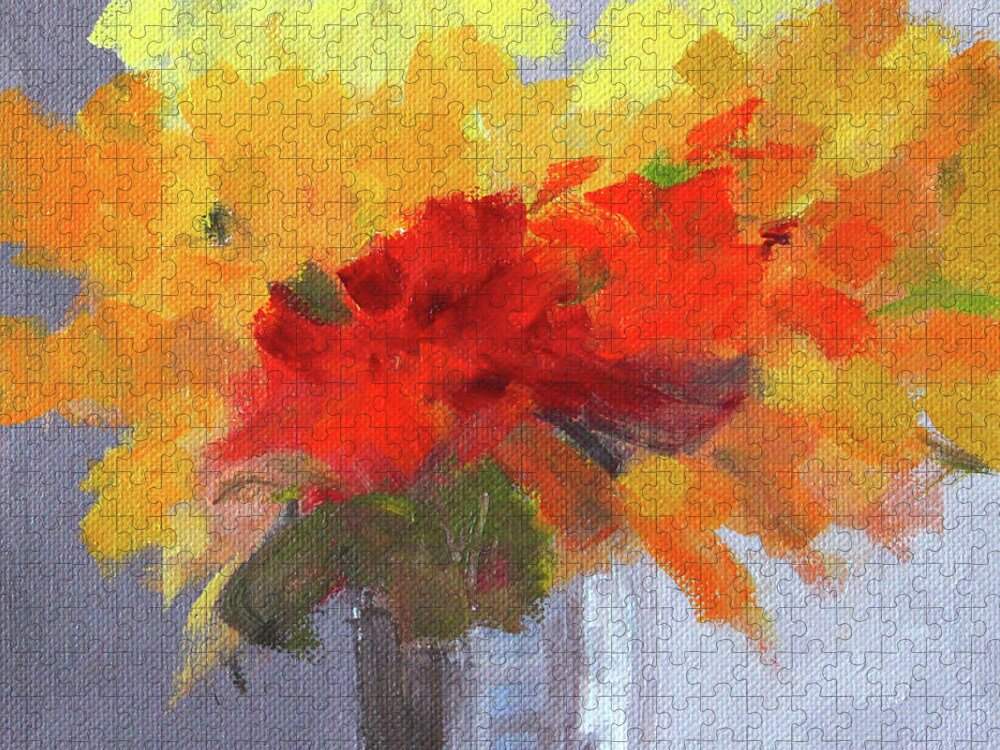 Summer Flowers Jigsaw Puzzle featuring the painting Summer Color by Nancy Merkle