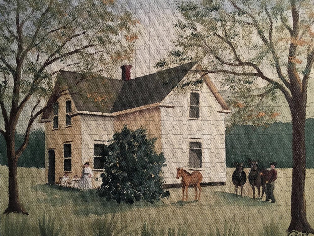 Farmhouse Jigsaw Puzzle featuring the painting Summer Farmhouse by Lisa Curry Mair