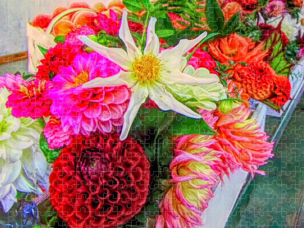 Flowers Jigsaw Puzzle featuring the digital art Summer Garden Bouquet by Susan Hope Finley