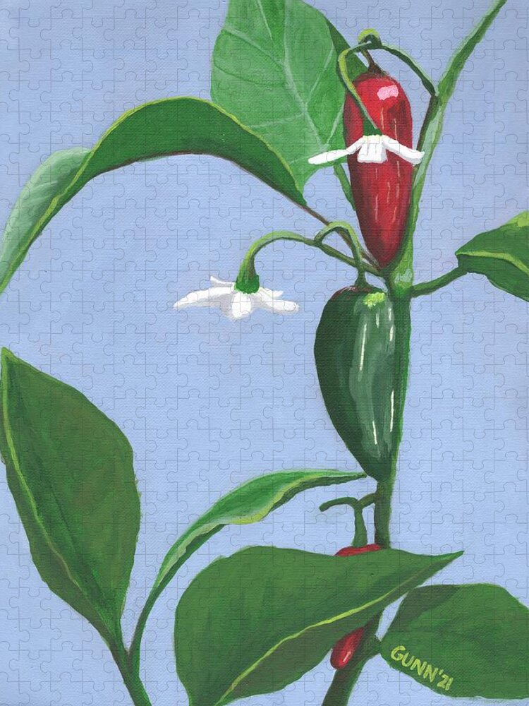 Plant Jigsaw Puzzle featuring the painting Summer Jalapeno by Katrina Gunn