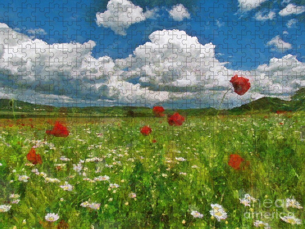 Landscape Jigsaw Puzzle featuring the painting Summer landscape by Alexa Szlavics