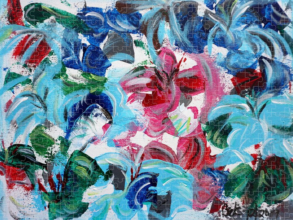 Abstract Jigsaw Puzzle featuring the painting Summer Lilies by Brent Knippel