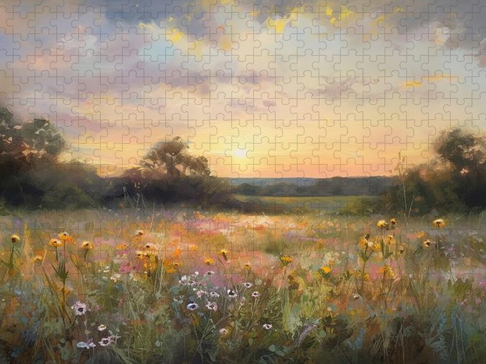 Summer Meadow Jigsaw Puzzle featuring the painting Summer meadows 2 by Lilia S