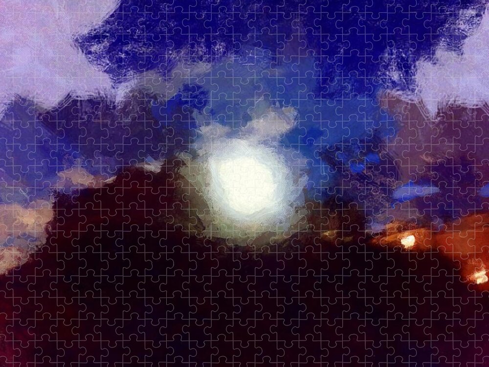 Sky Jigsaw Puzzle featuring the mixed media Summer Moon by Christopher Reed