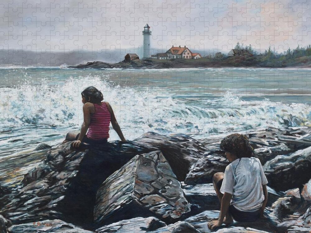 Maine Jigsaw Puzzle featuring the painting Summer On The Maine Coast by Eileen Patten Oliver