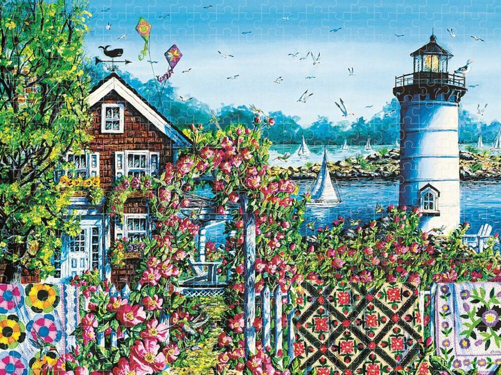 Summer Jigsaw Puzzle featuring the painting Summer Rose Harbor by Diane Phalen