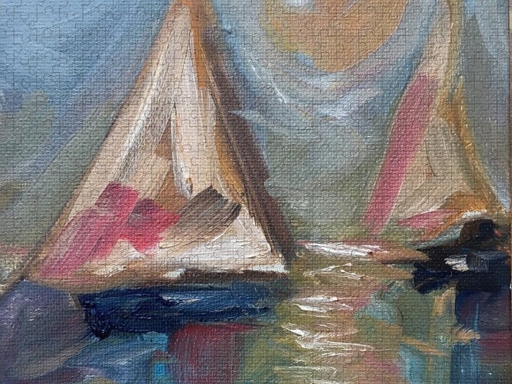 Sailboat Painting Jigsaw Puzzle featuring the painting Summer Sailing by Roxy Rich