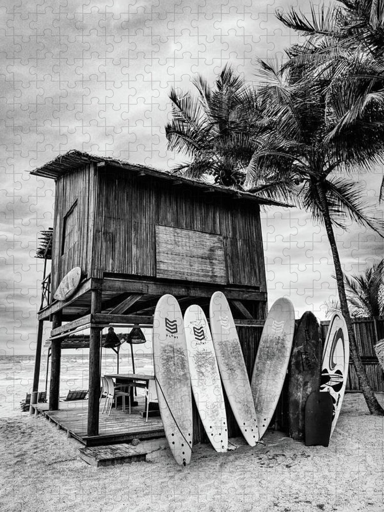 African Jigsaw Puzzle featuring the photograph Summer Surf Shack Black and White by Debra and Dave Vanderlaan