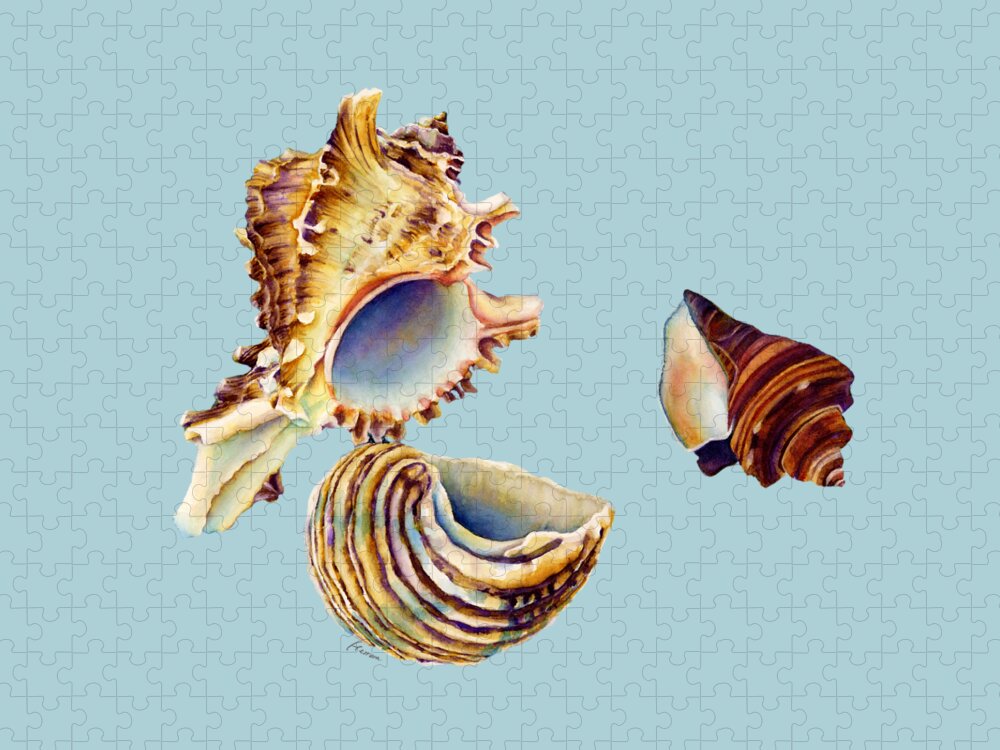 Seashell Jigsaw Puzzle featuring the painting Summer Whispers - solid background by Hailey E Herrera