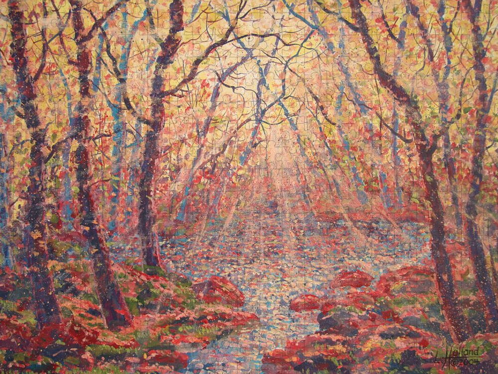 Painting Puzzle featuring the painting Sun Rays Through The Trees. by Leonard Holland