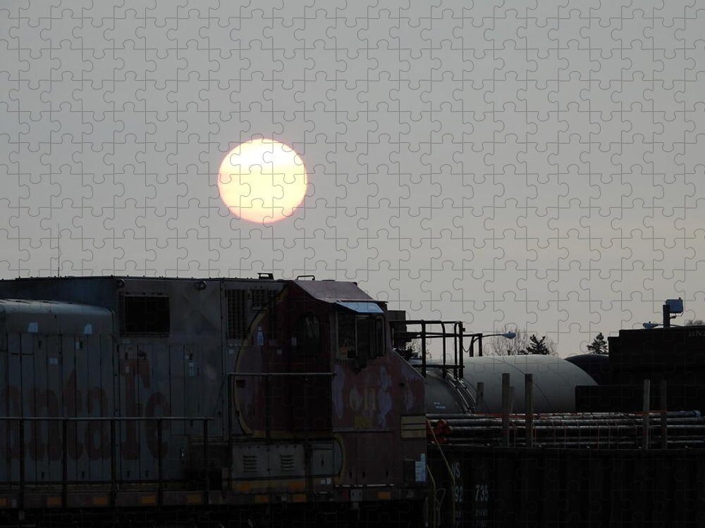 Sun Jigsaw Puzzle featuring the photograph Sun Rise over the Train by Amanda R Wright