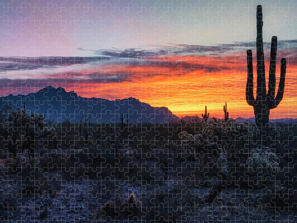 Sunrise Jigsaw Puzzle featuring the photograph Sun Rising In The Sonoran by Saija Lehtonen