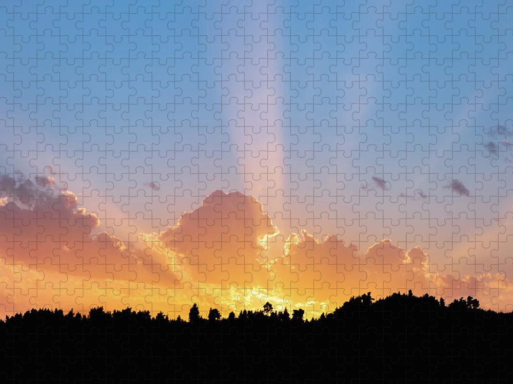 Sunbeam Jigsaw Puzzle featuring the photograph Sunbeams Shining Over Tree Silhouettes by Alexios Ntounas