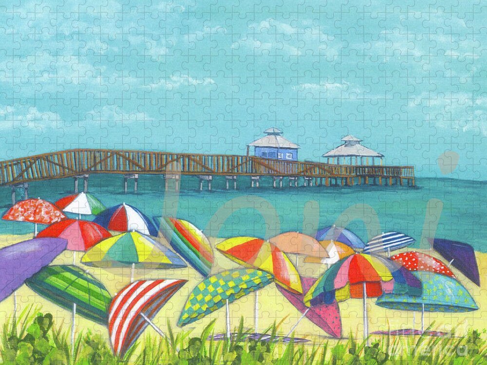 Pier Fort Myers Beach Florida Sunbrella Jigsaw Puzzle featuring the painting Sunbrella Heaven by Joni Hermansen