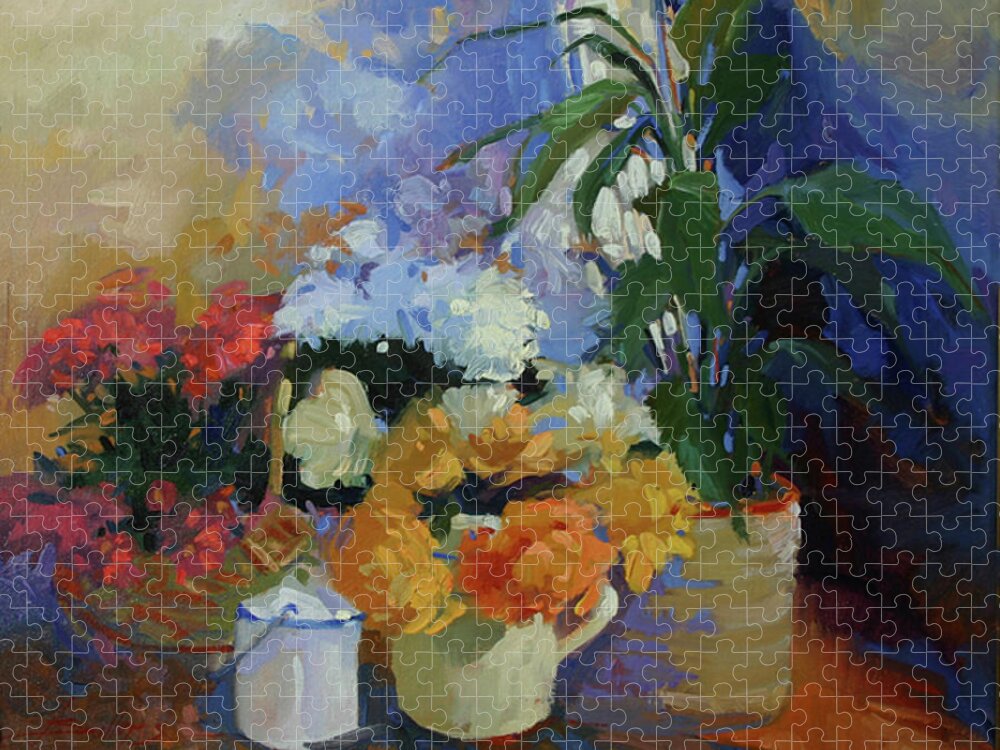 Still Life Puzzle featuring the painting Sunday Still Life by Betty Jean Billups